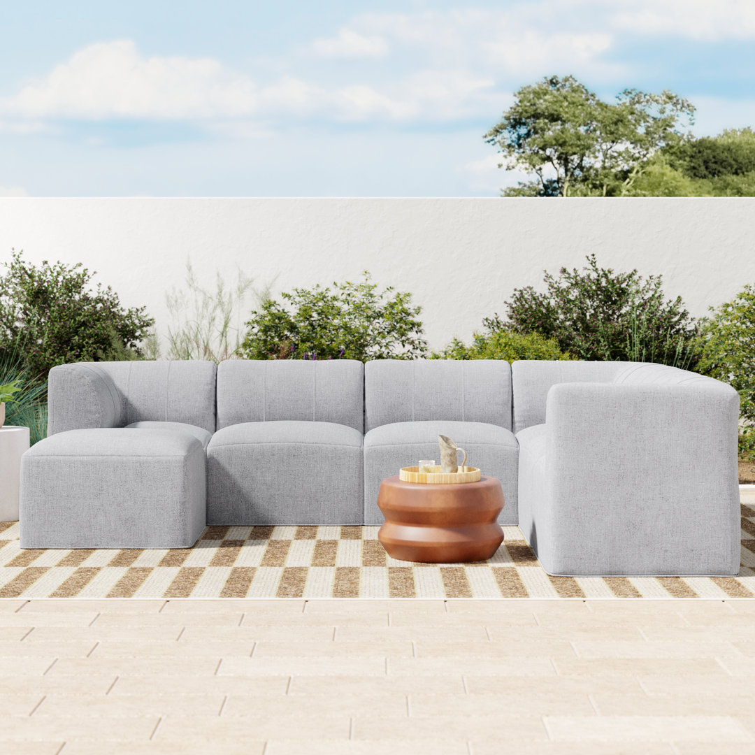 Praia 124" Sunbrella® Modular Outdoor L Sectional with Ottoman